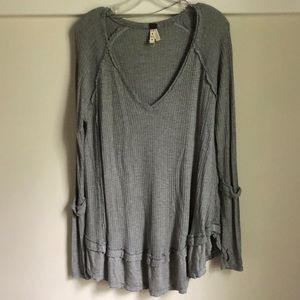 Free People Grey Waffle Shirt Tunic Size XS